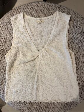 Madewell Cream Twist-Front Textured Sleeveless Top